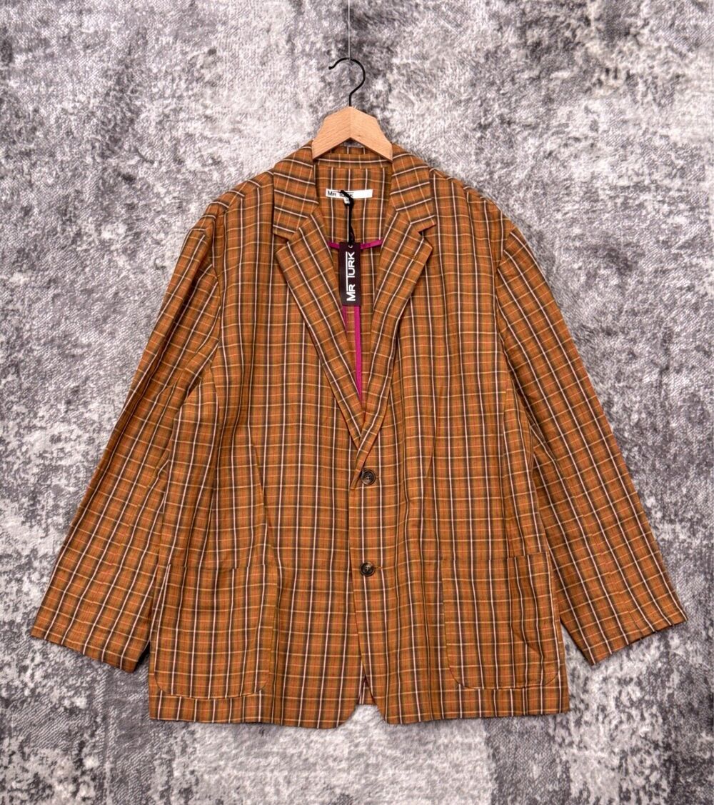 New Mr Turk Jacket 48 Mens Plaid Linen Blend Two Button Sport Coat Blazer